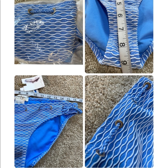 NWT (XL) Jessica Simpson swim bottom sky blue white wave gold grommets brand new - Picture 9 of 10